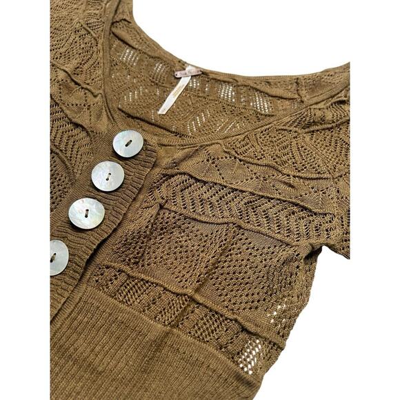 Free People Crochet Knit Cropped Bolero Sweater women Brown Size SP boho western - Picture 3 of 13